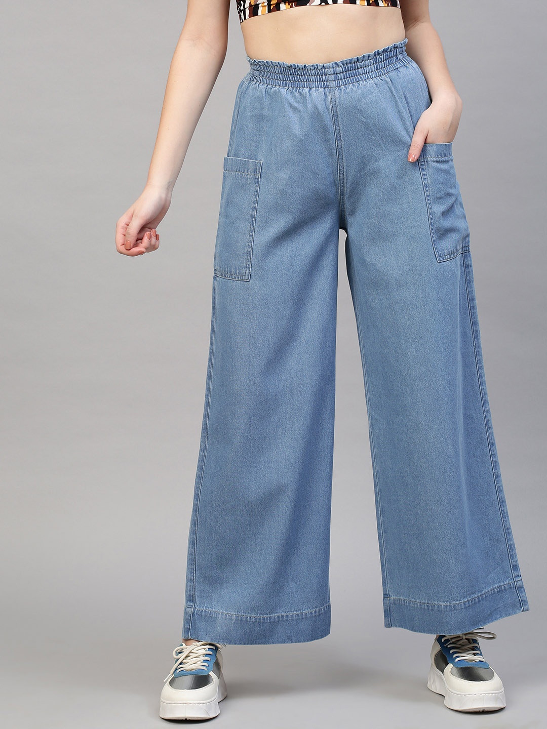 

TARAMA Women Blue Solid Wide Leg High-Rise Jeans