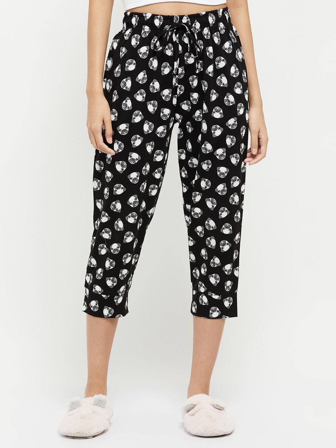 

max Women Black & White Printed Pure Cotton Lounge Capris