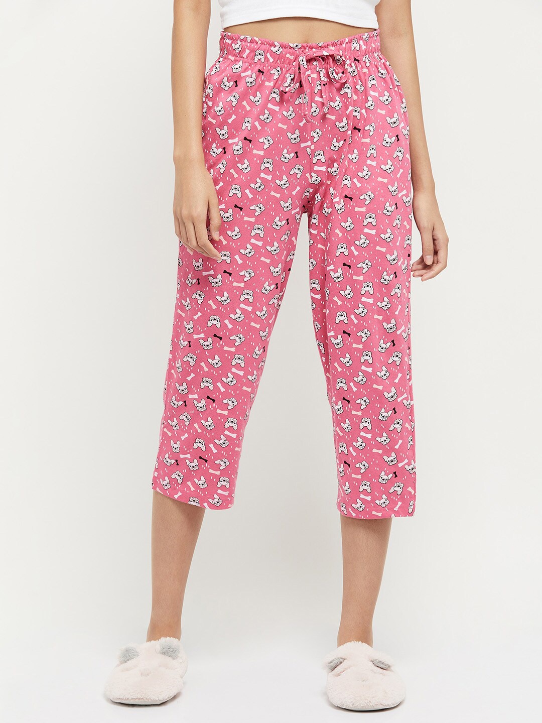 

max Women Pink & White Printed Pure Cotton Lounge Capris