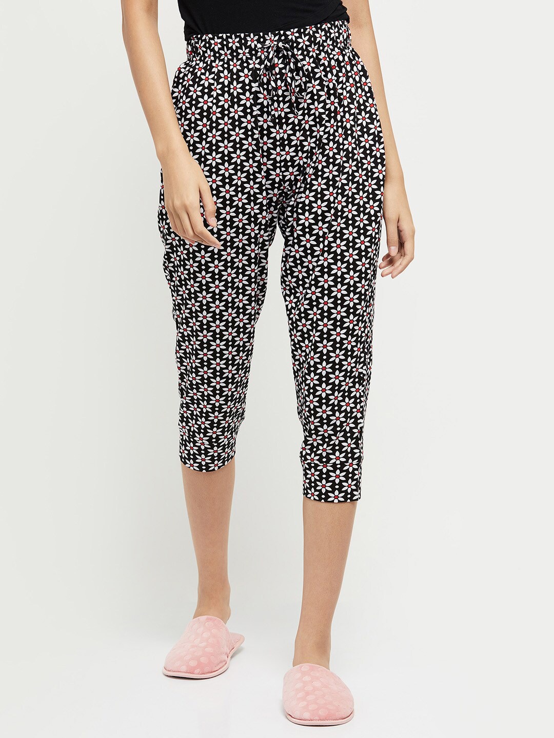 

max Women Printed Pure Cotton Lounge Capris, Black