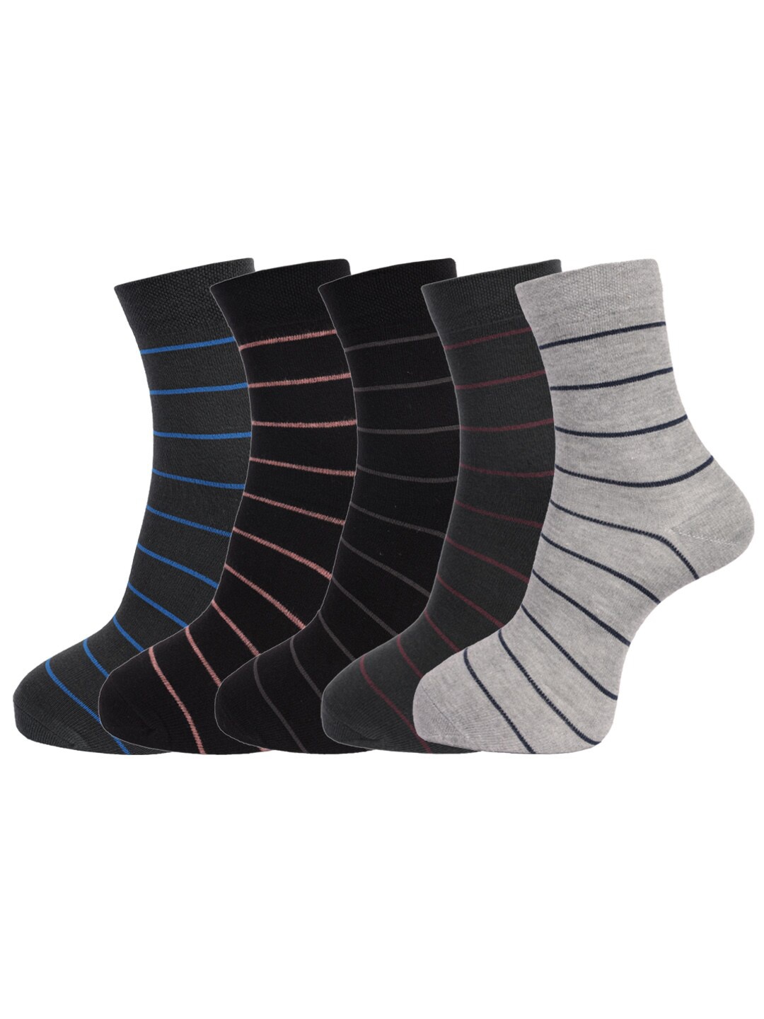 

Dollar Socks Men Assorted Pack Of 5 Striped Cotton Above Ankle-Length Socks