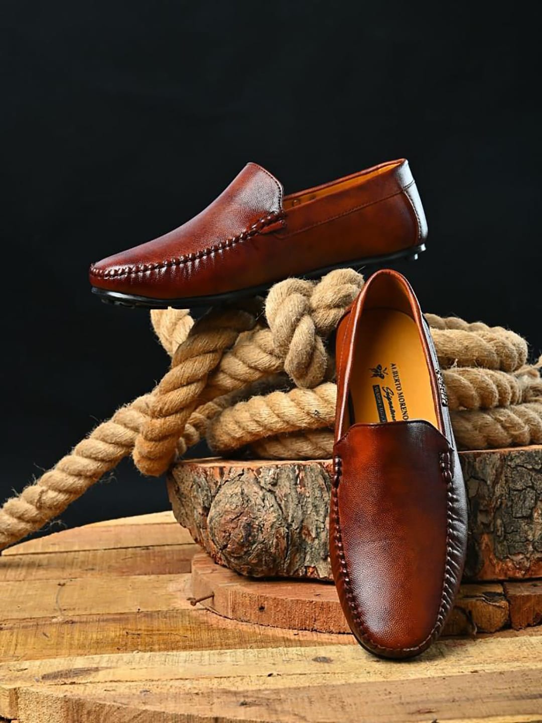 

ALBERTO MORENO Men Red Perforations Loafers