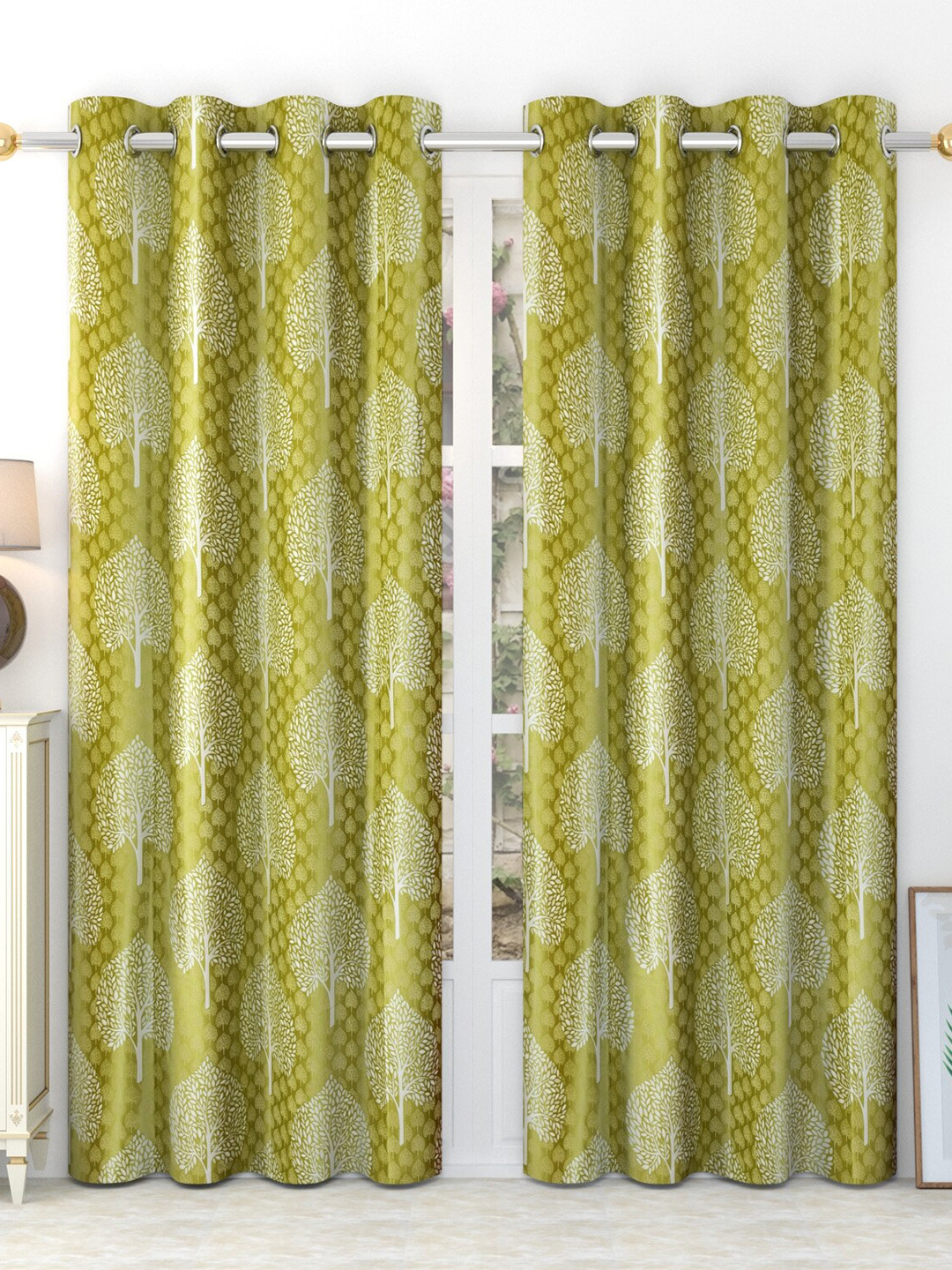 

MULTITEX Green & White Set of 2 Floral Door Curtain