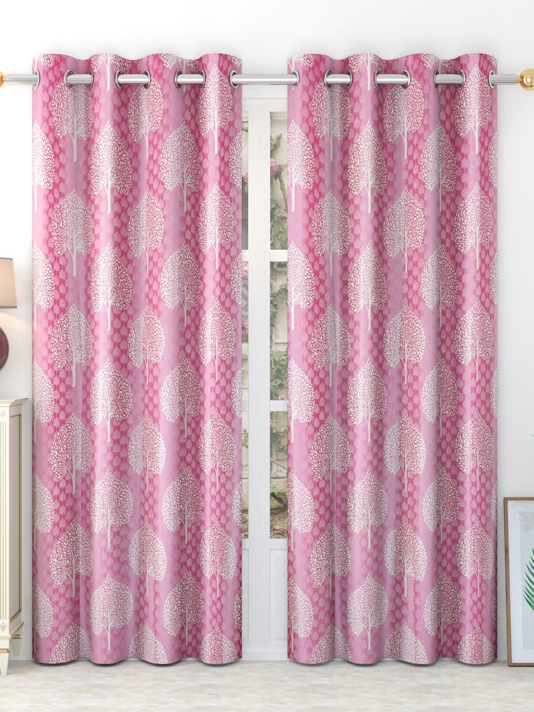 

MULTITEX Pink & White Set of 2 Floral Window Curtain
