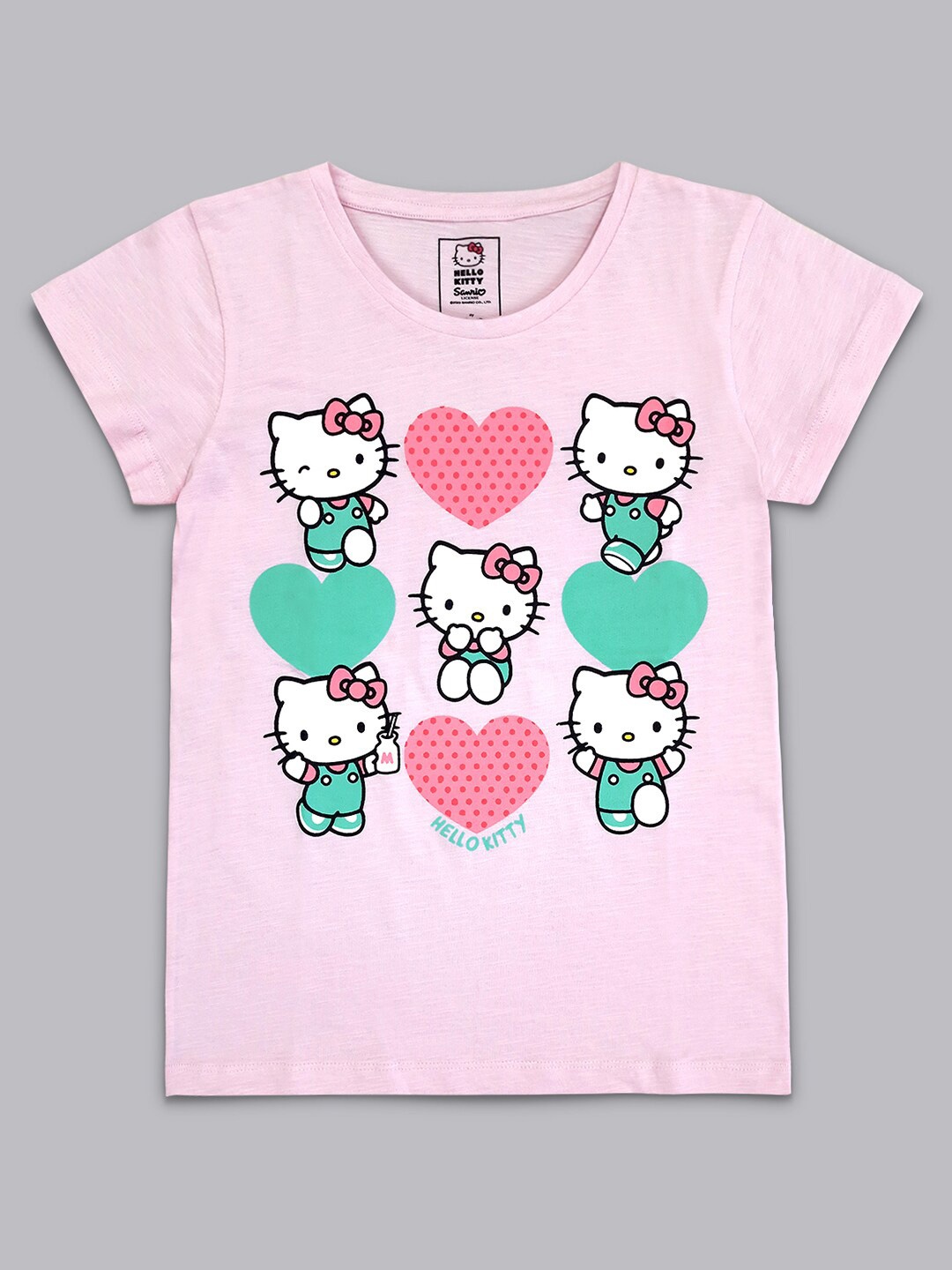 Kids Ville Girls Pink Hello Kitty Featured Round Neck T-shirt