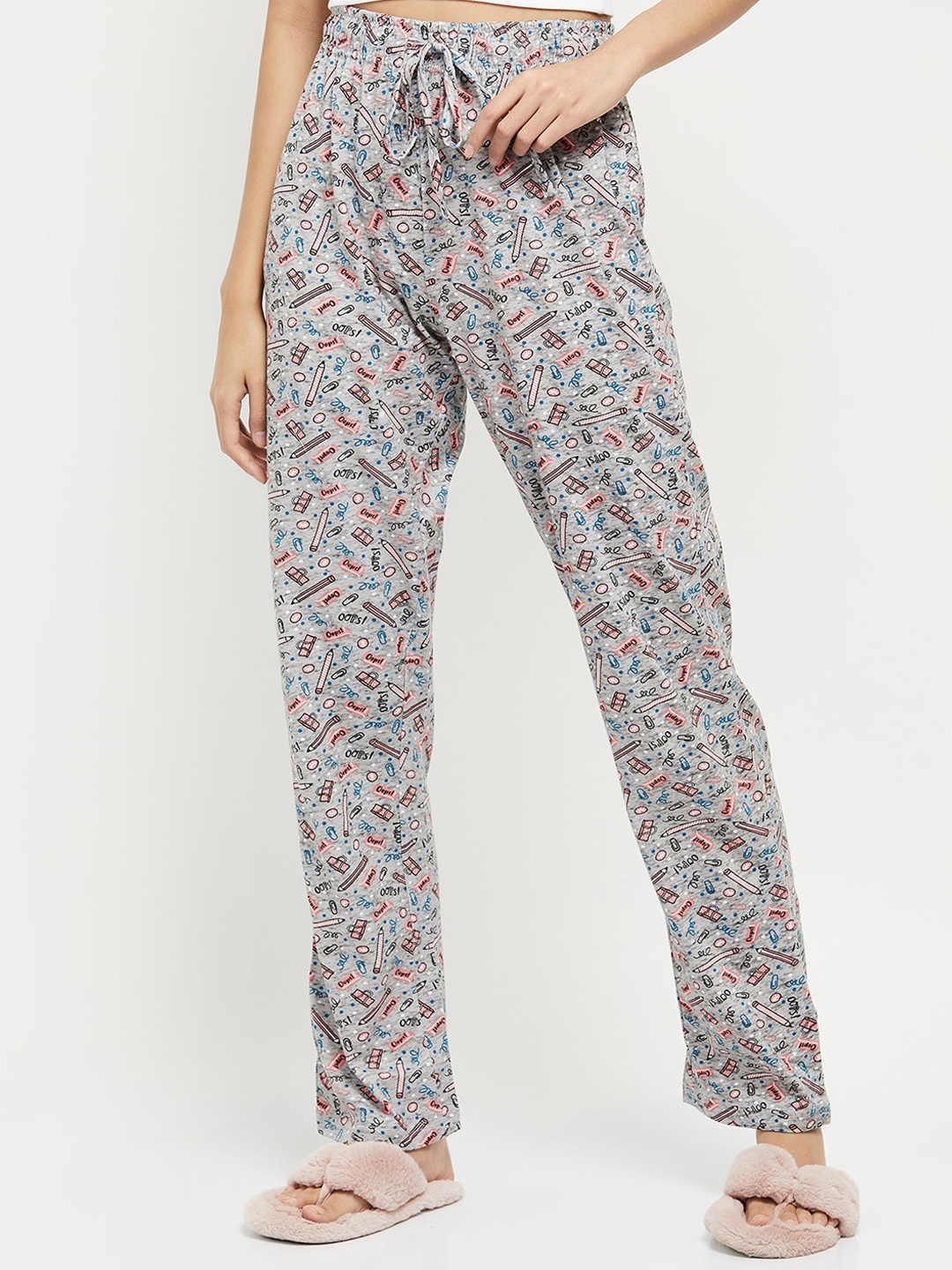 

max Women Grey Printed Pure Cotton Lounge Pant