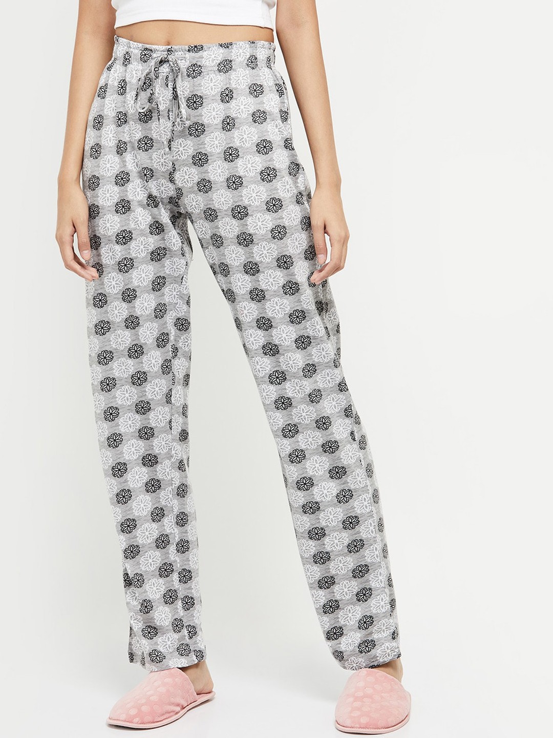 

max Women Grey Printed Pure Cotton Track Pant
