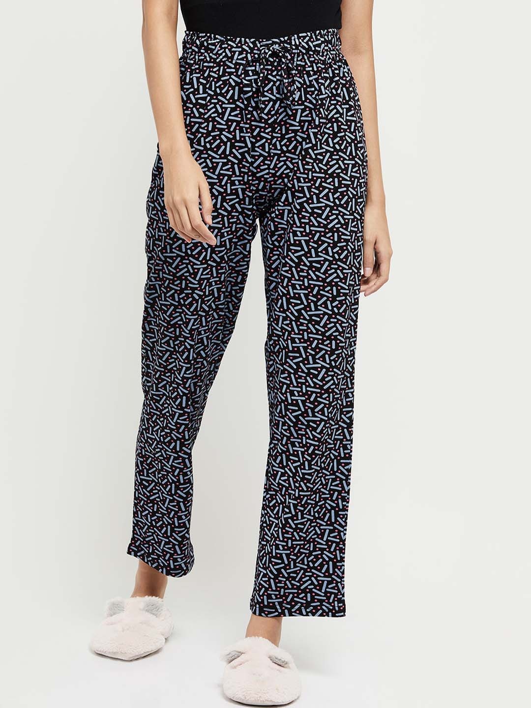 

max Women Black Printed Pure Cotton Track Pants