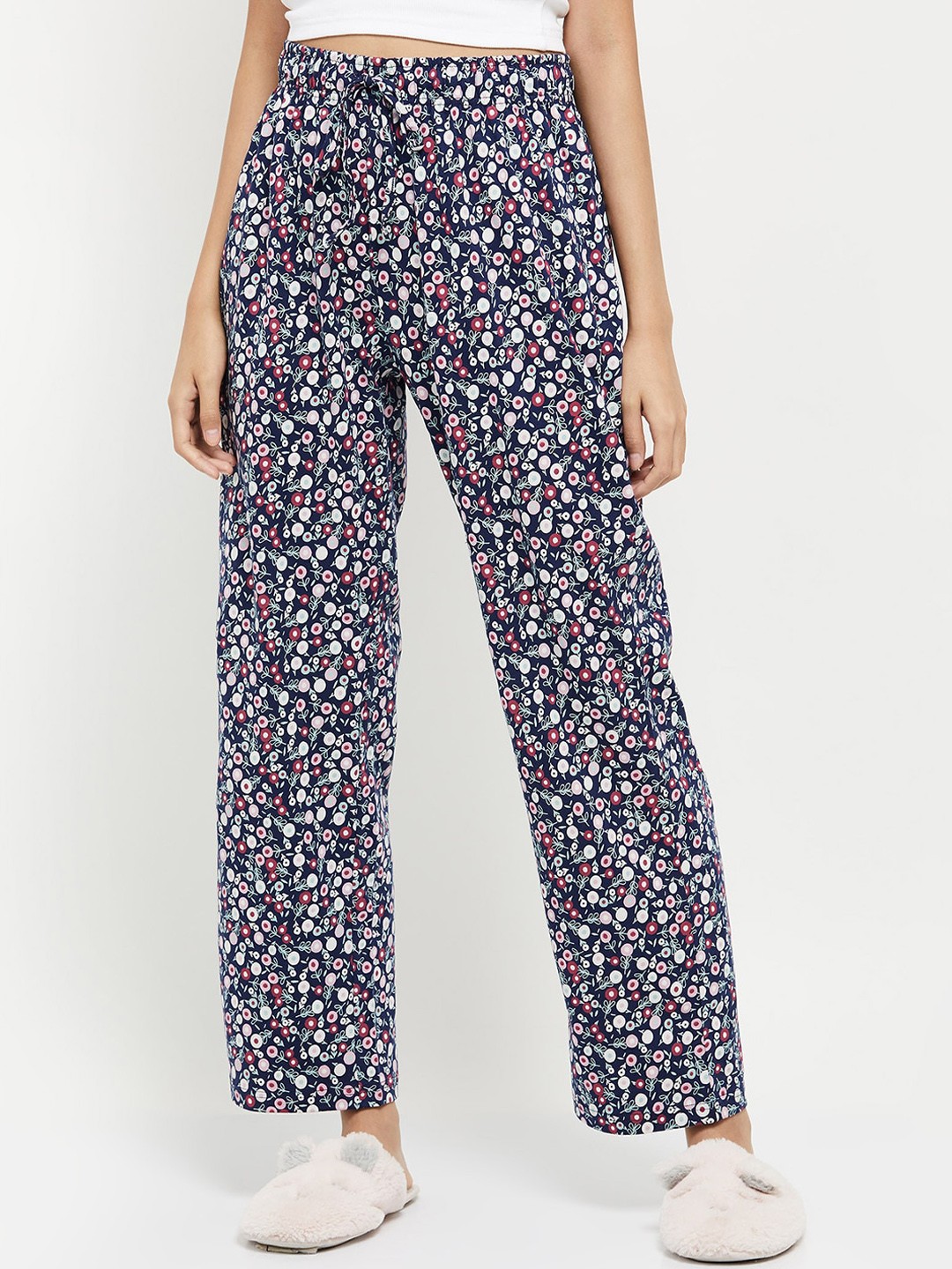 

max Women Navy Blue & White Printed Pure Cotton Lounge Pant