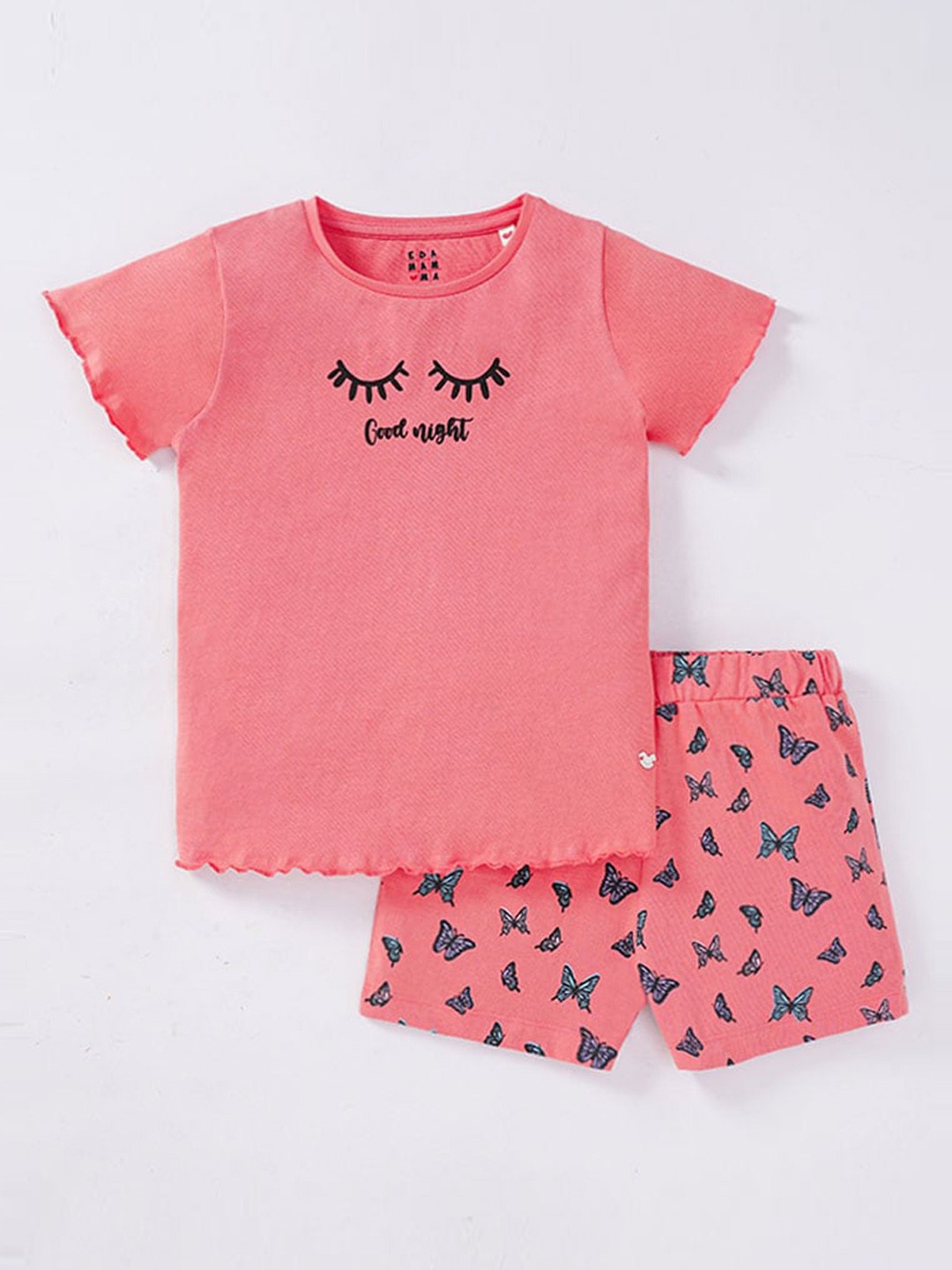 

Ed-a-Mamma Girls Pink Printed Pure Cotton Night suit