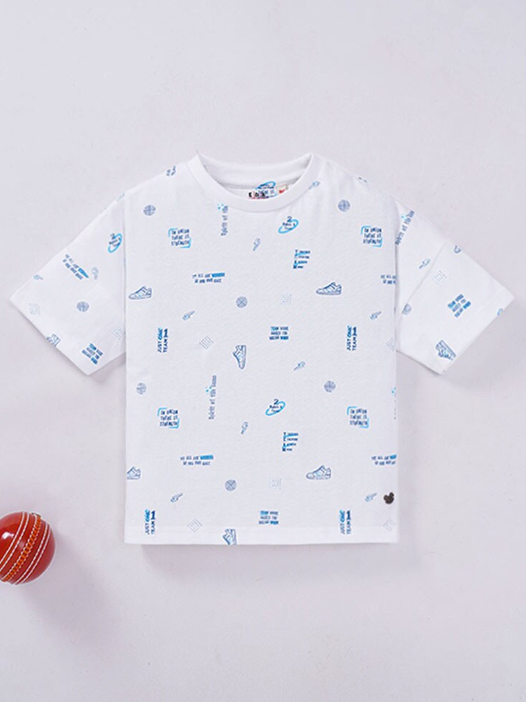 

Ed-a-Mamma Boys White Printed Cotton T-shirt