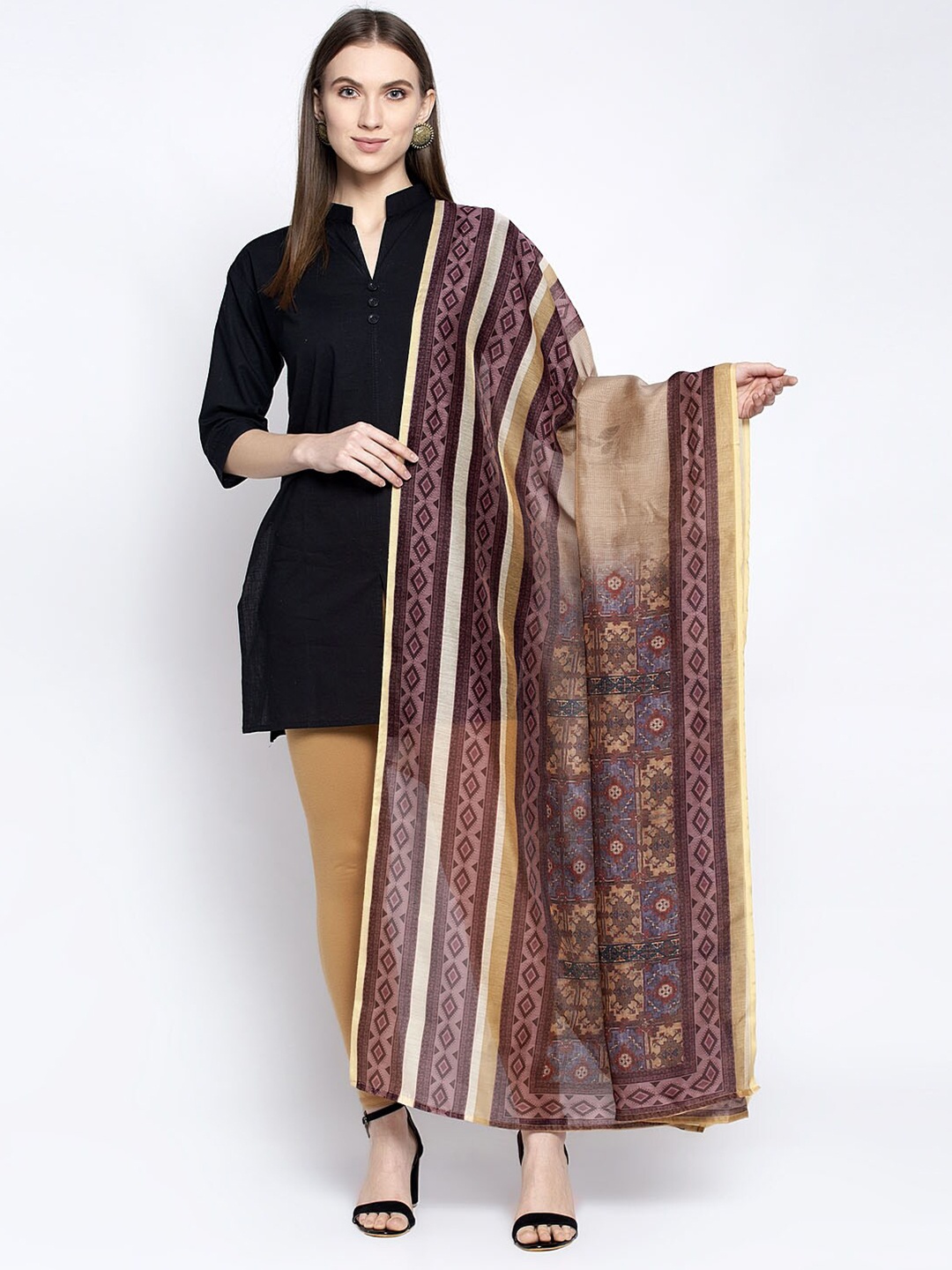 

Aujjessa Beige & Purple Ethnic Motifs Printed Dupatta