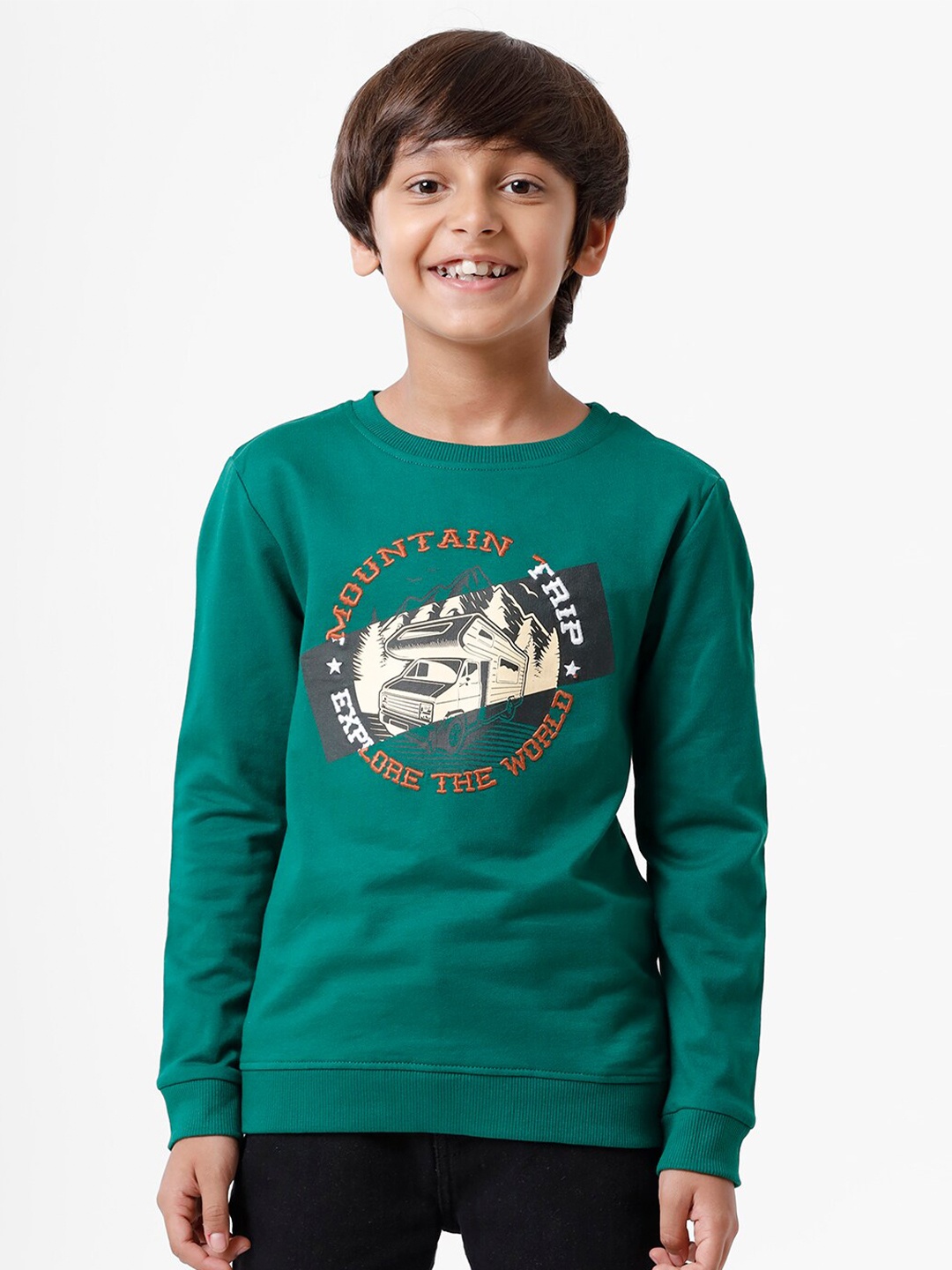 

PIPIN Boys Green Printed Pure Cotton Sweatshirt