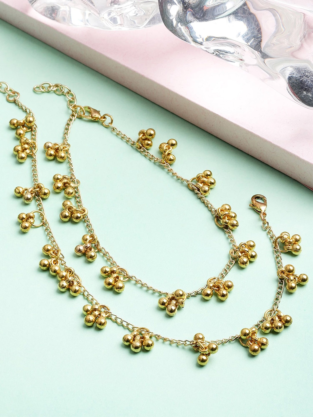 

KARATCART Set Of 2 Gold-Plated Kundan-Studded Anklets