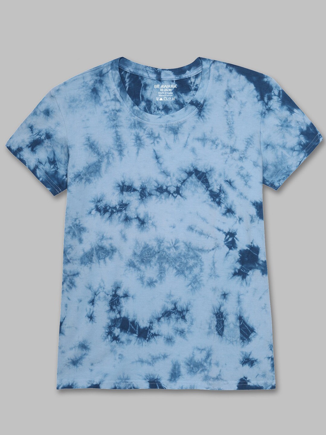 

BE AWARA Kids Blue Tie and Dye Dyed Cotton T-shirt