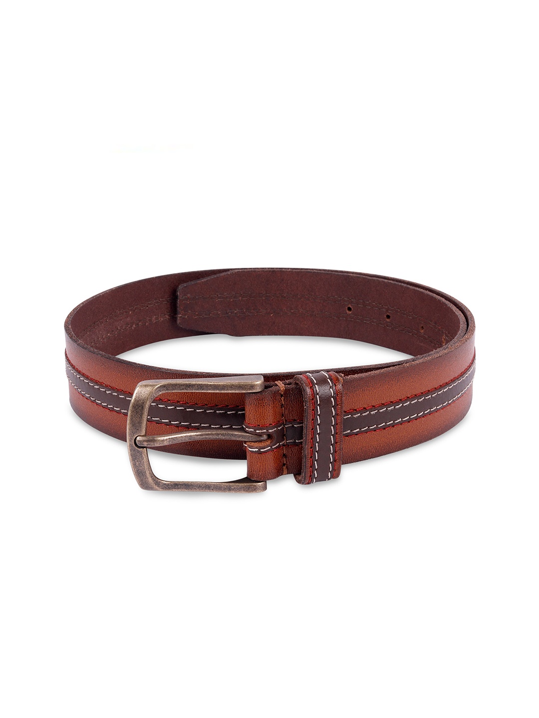 

Belwaba Men Tan Striped Leather Formal Belt