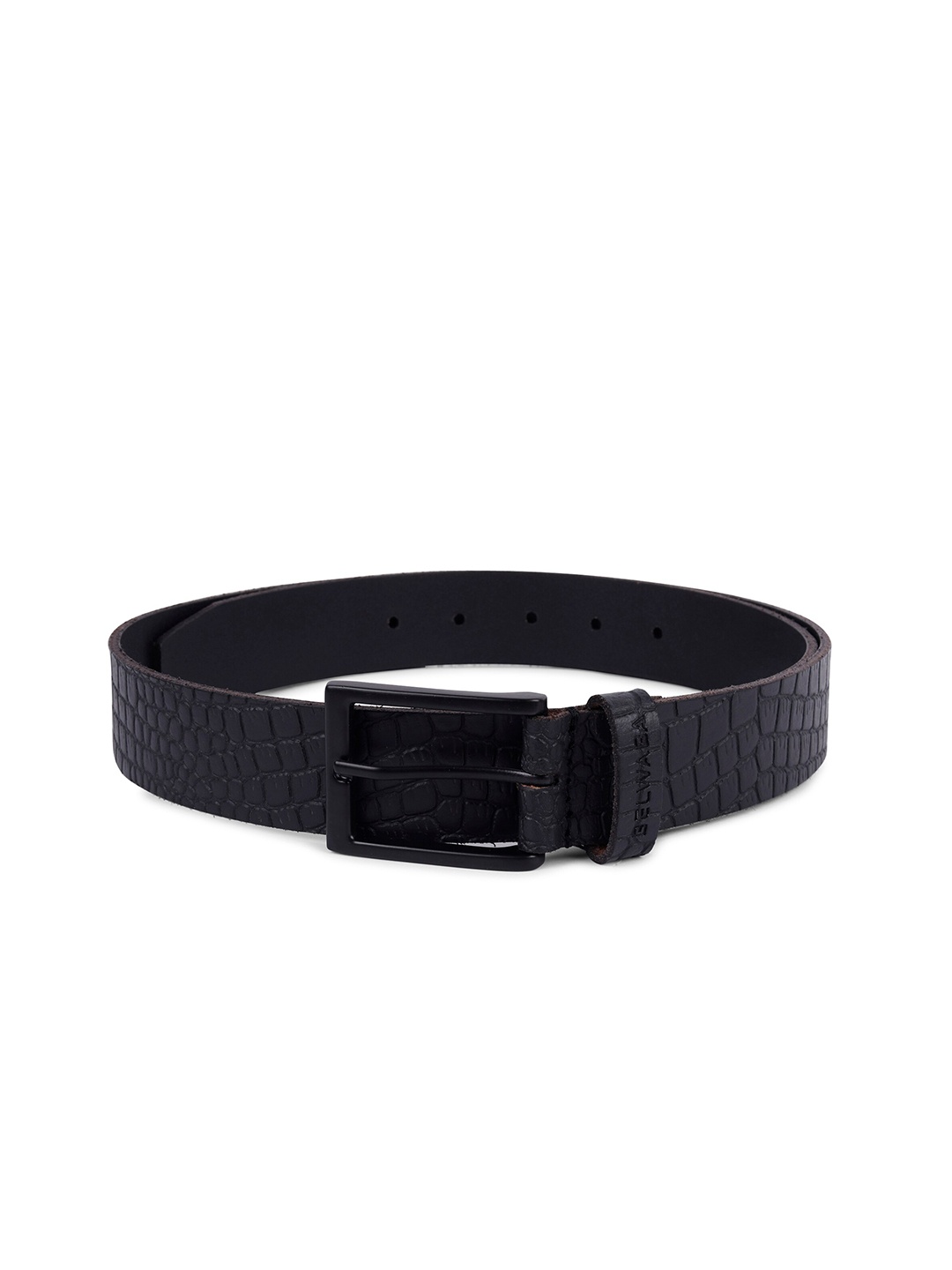 

Belwaba Men Black Textured Leather Belt