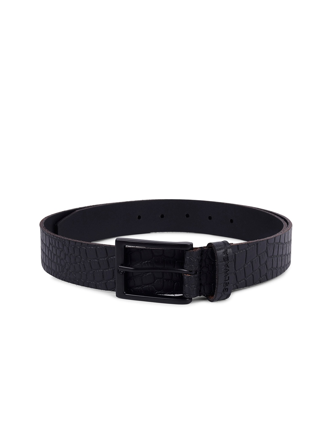 

Belwaba Men Black Textured Leather Formal Belt