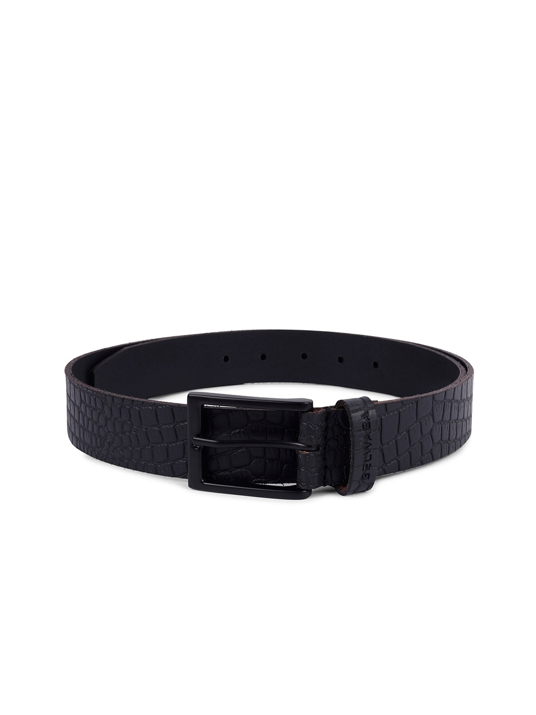 

Belwaba Men Black Textured Leather Belt