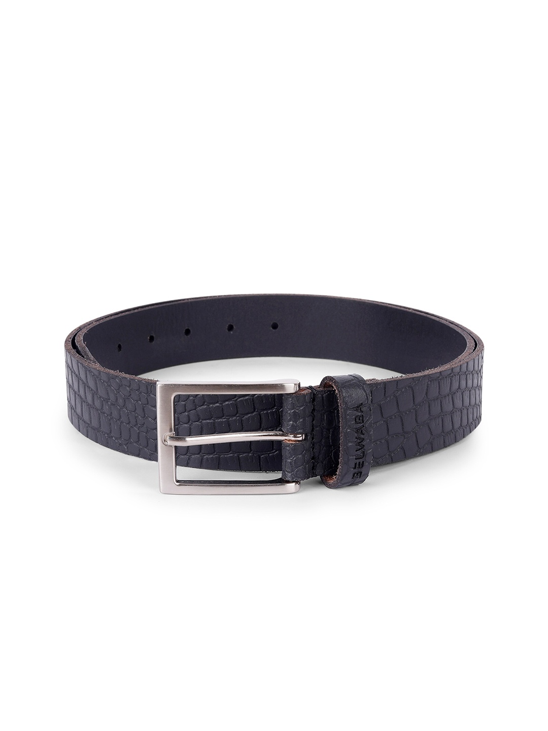 

Belwaba Men Black Textured Leather Belt