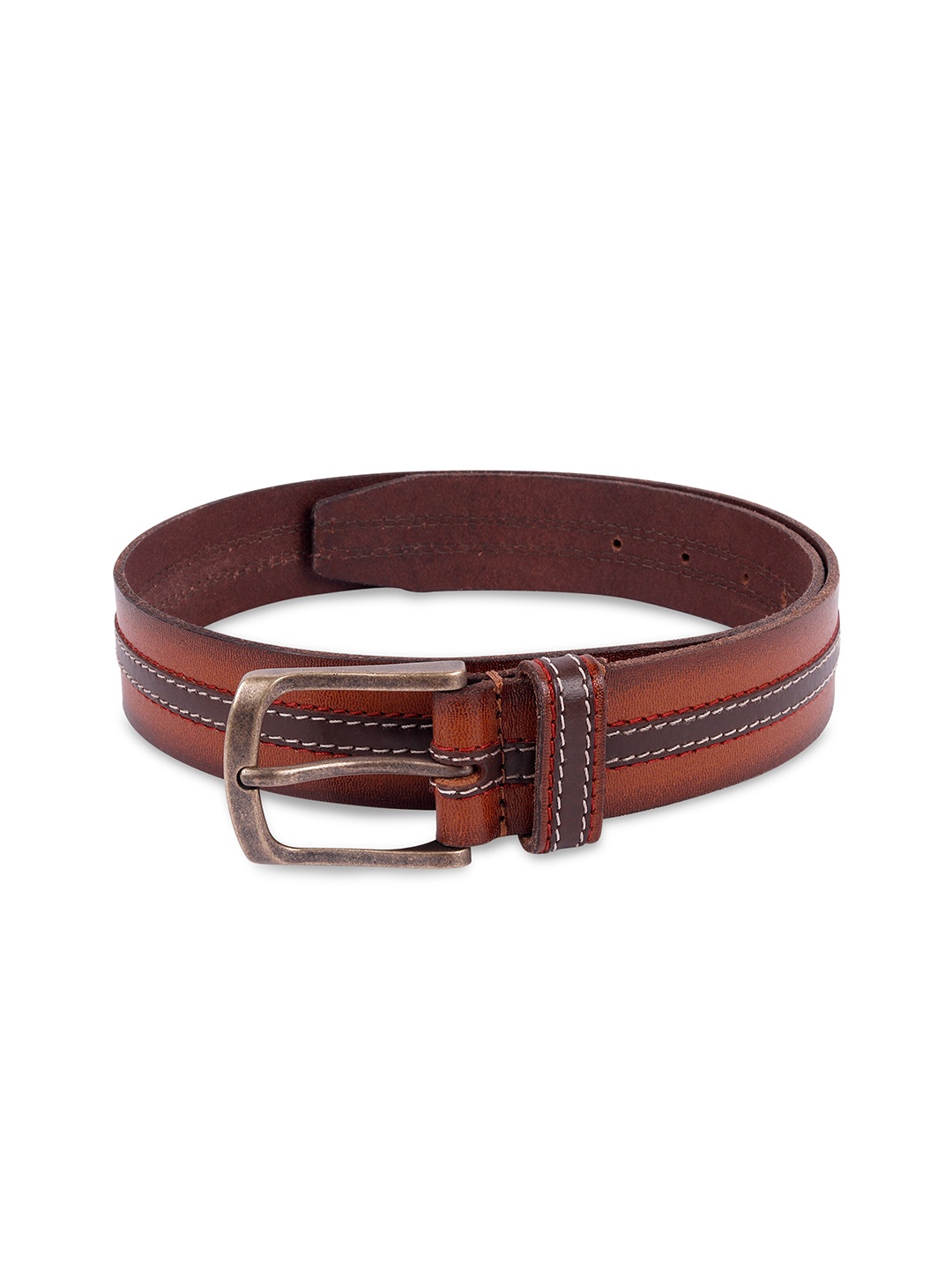 

Belwaba Men Tan Striped Leather Casual Belt