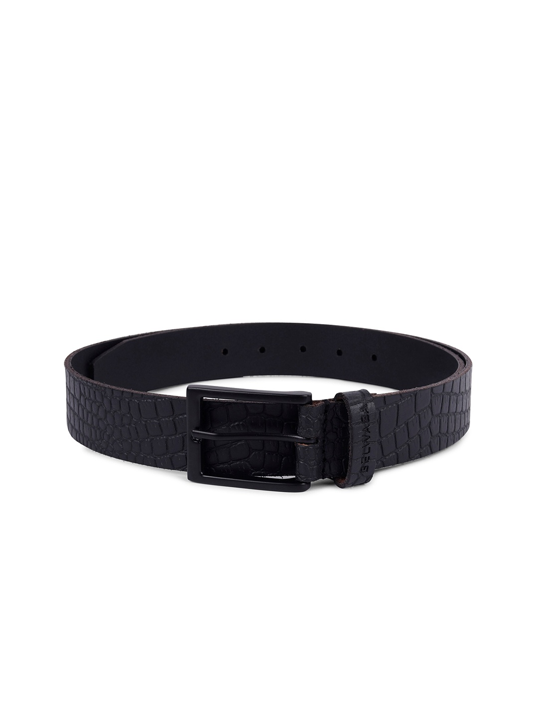 

Belwaba Men Black Textured Leather Belt