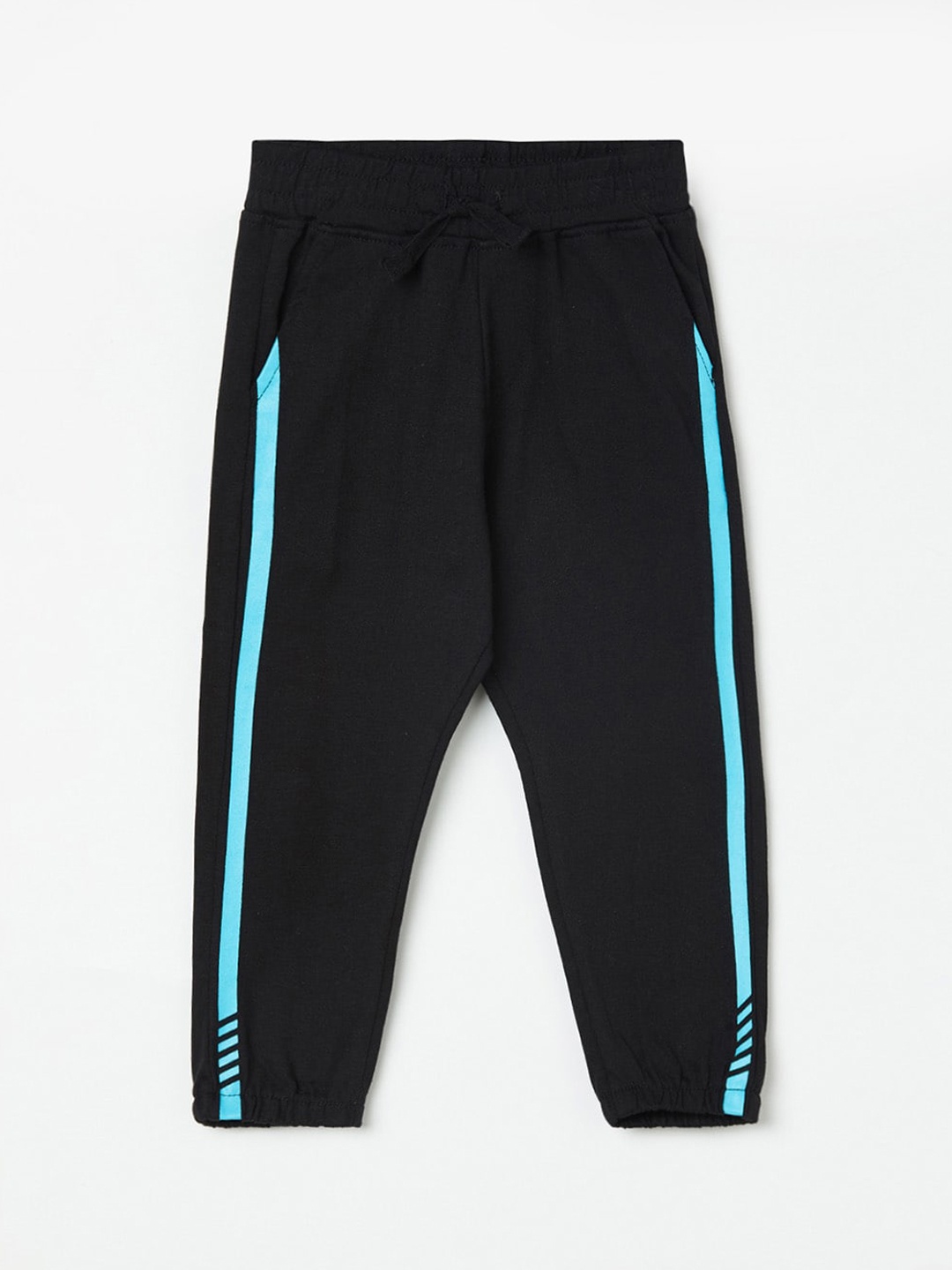 

Juniors Boys Black & Blue Solid Pure Cotton Joggers