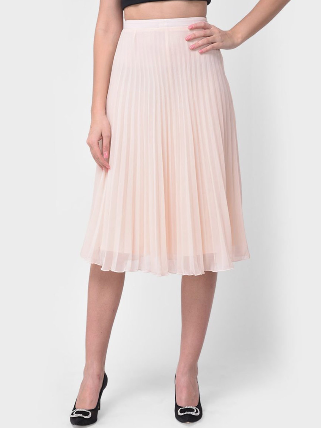 

250 DESIGNS Women Peach-Coloured Accordion Pleated A-Line Skirt