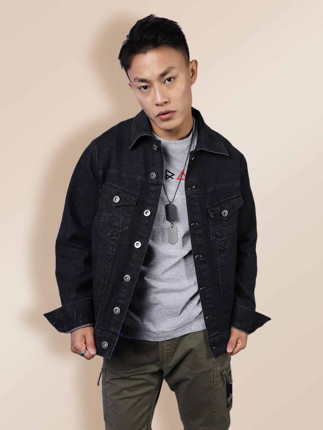 

KRA Men Black Cotton Denim Jacket