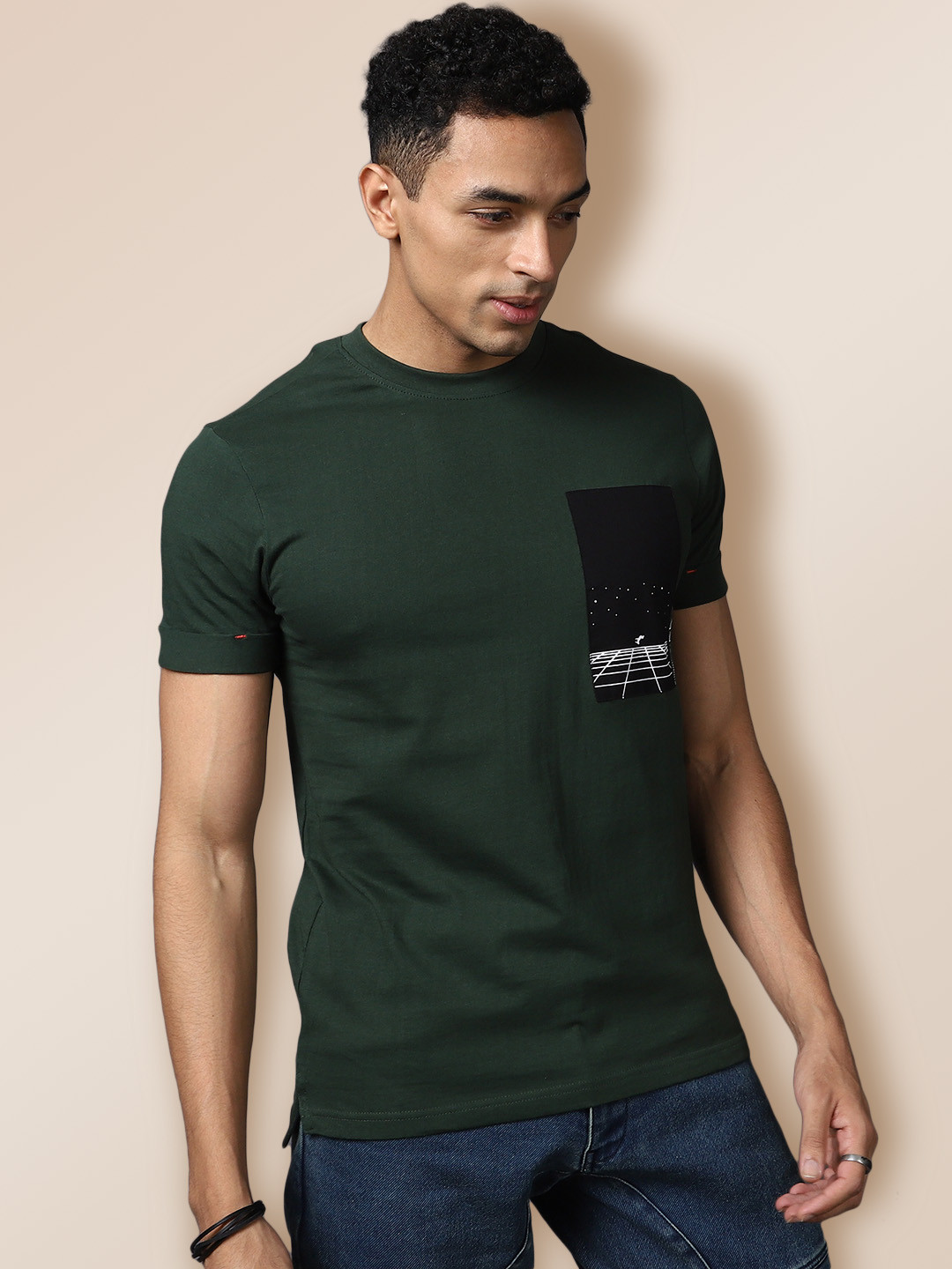 

KRA Men Green Printed Cotton T-shirt