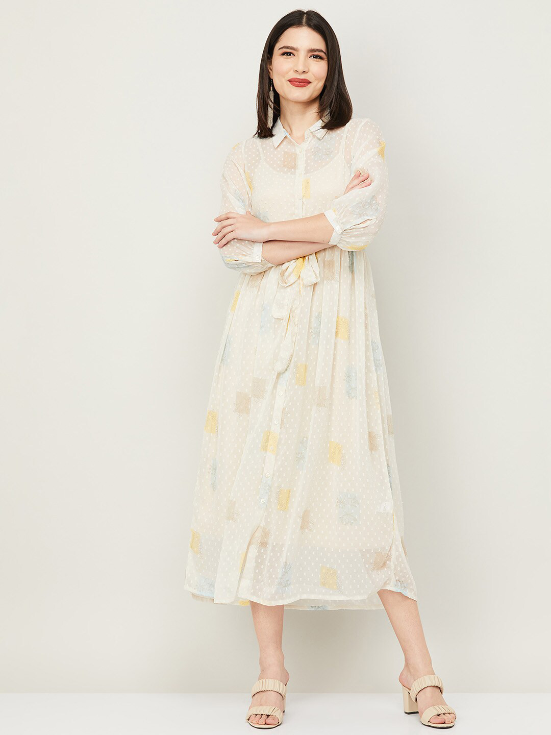 

Colour Me by Melange Off White Floral Midi Dress