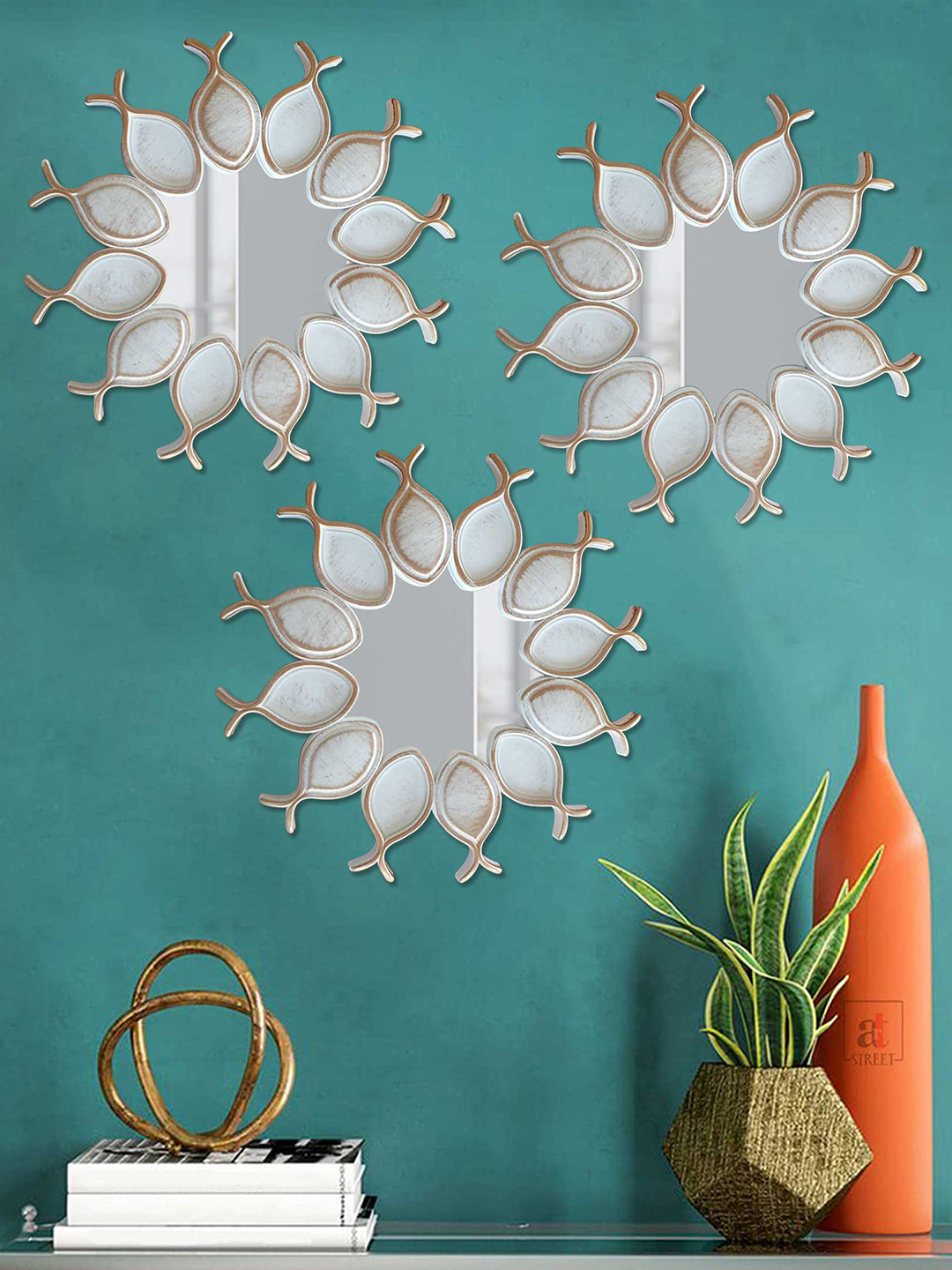 

Art Street Set Of 3 Flower Wall Mirror, Gold