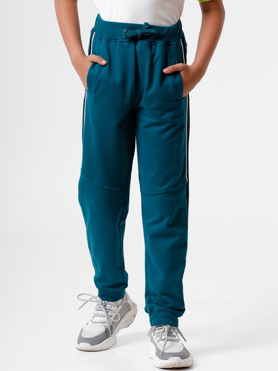 

PIPIN Boys Teal Blue Solid Pure Cotton Joggers