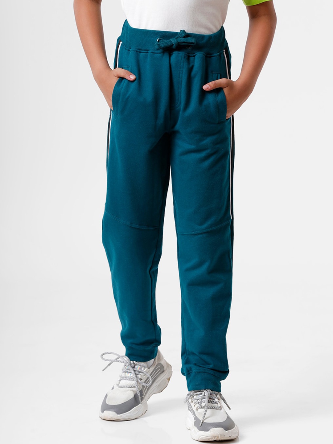 

PIPIN Boys Teal Blue Solid Pure Cotton Jogger