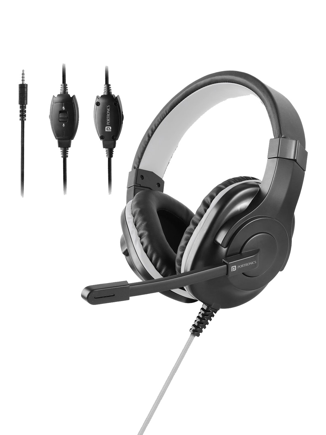 

Portronics Grey & Black Solid Over-Ear Wired Earphones With Mic