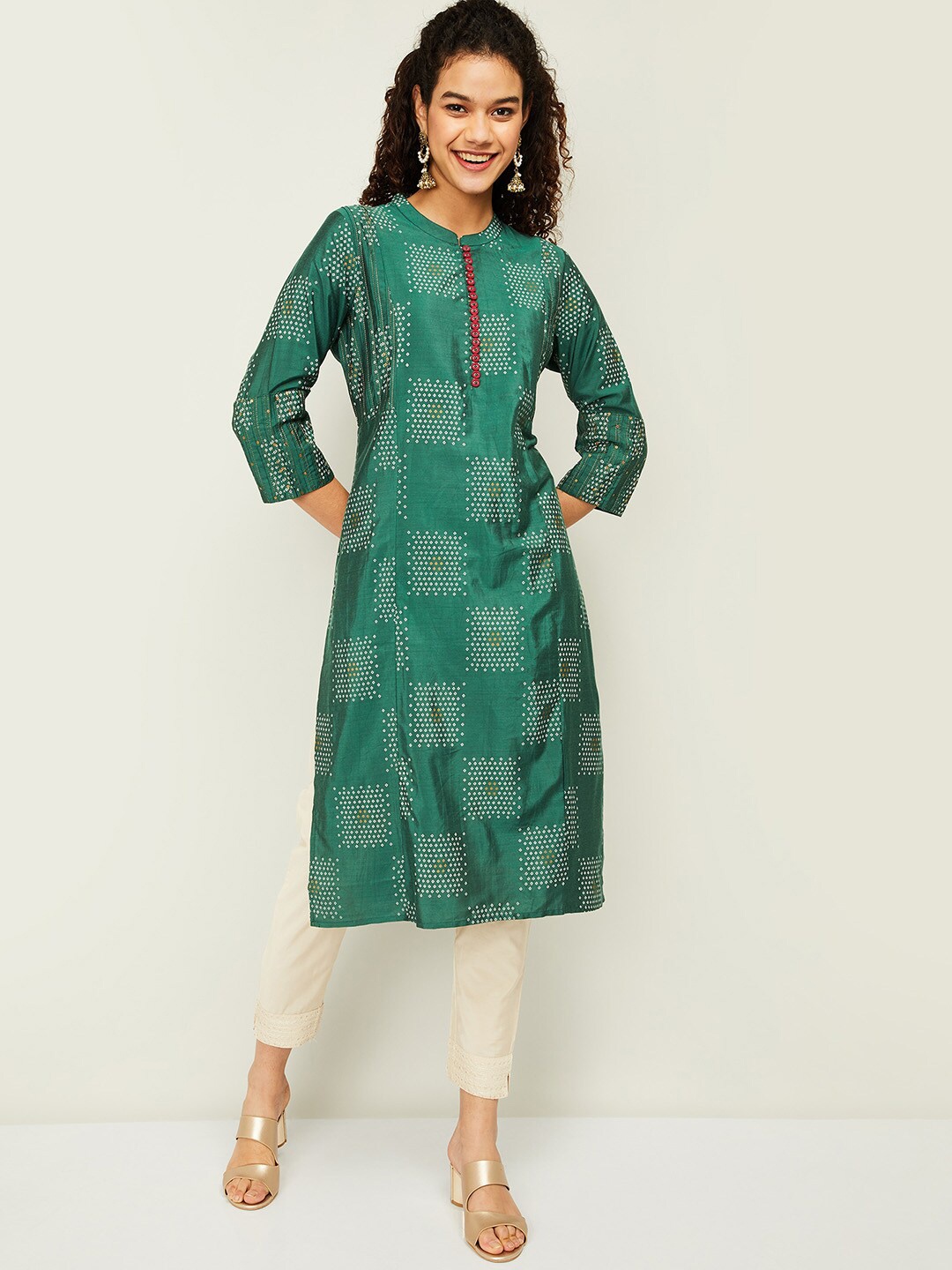 

Melange by Lifestyle Women Green Geometric Dyed Kurta