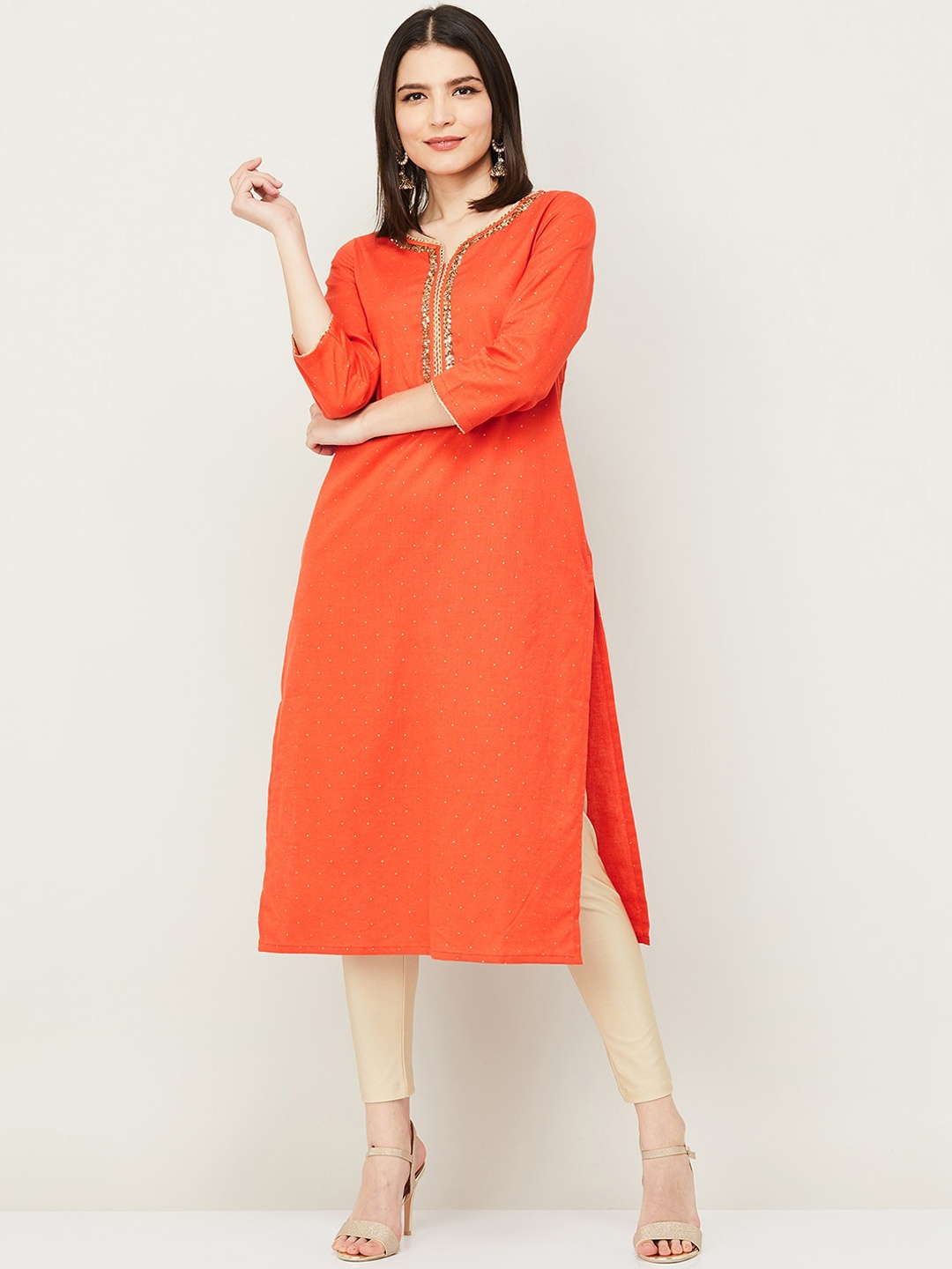 

Melange by Lifestyle Women Orange Sequinned Kurta