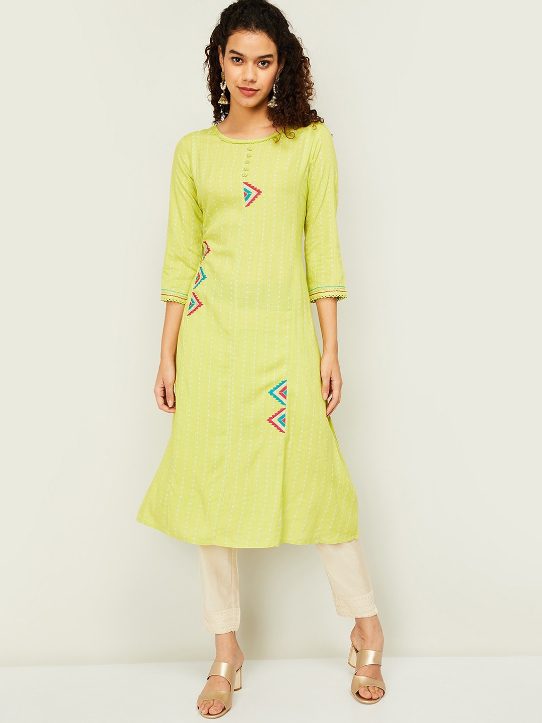 

Melange by Lifestyle Women Green Printed Kurta