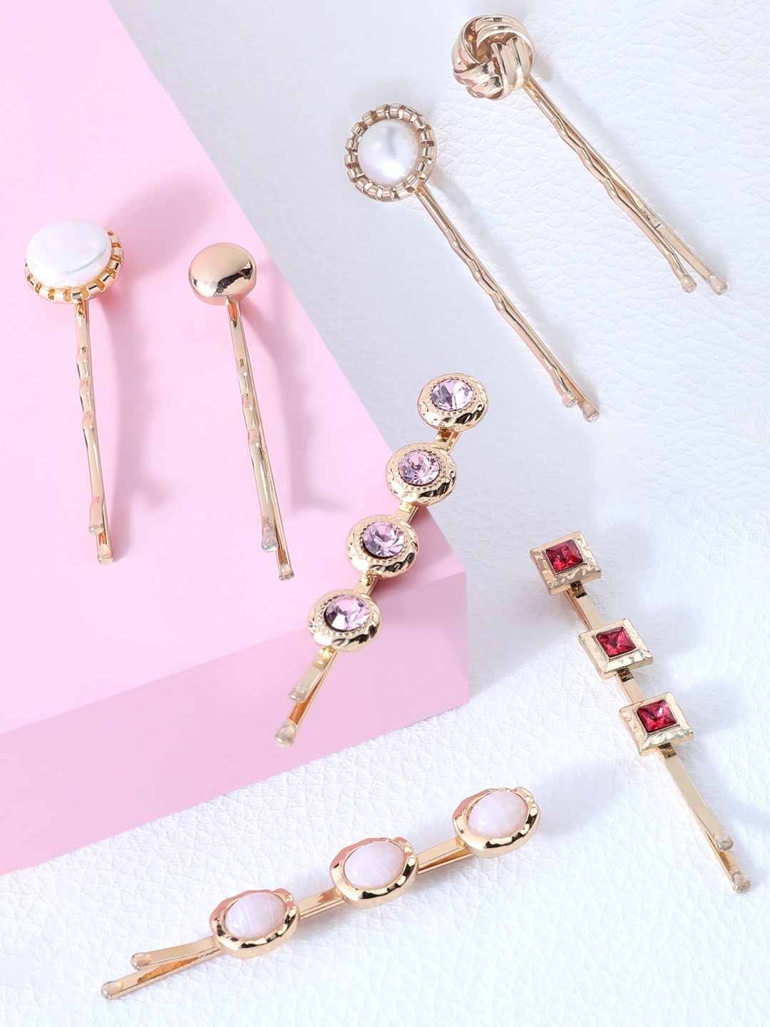 

AMI Women Pink & White Set of 7 Embellished Bobby Pins
