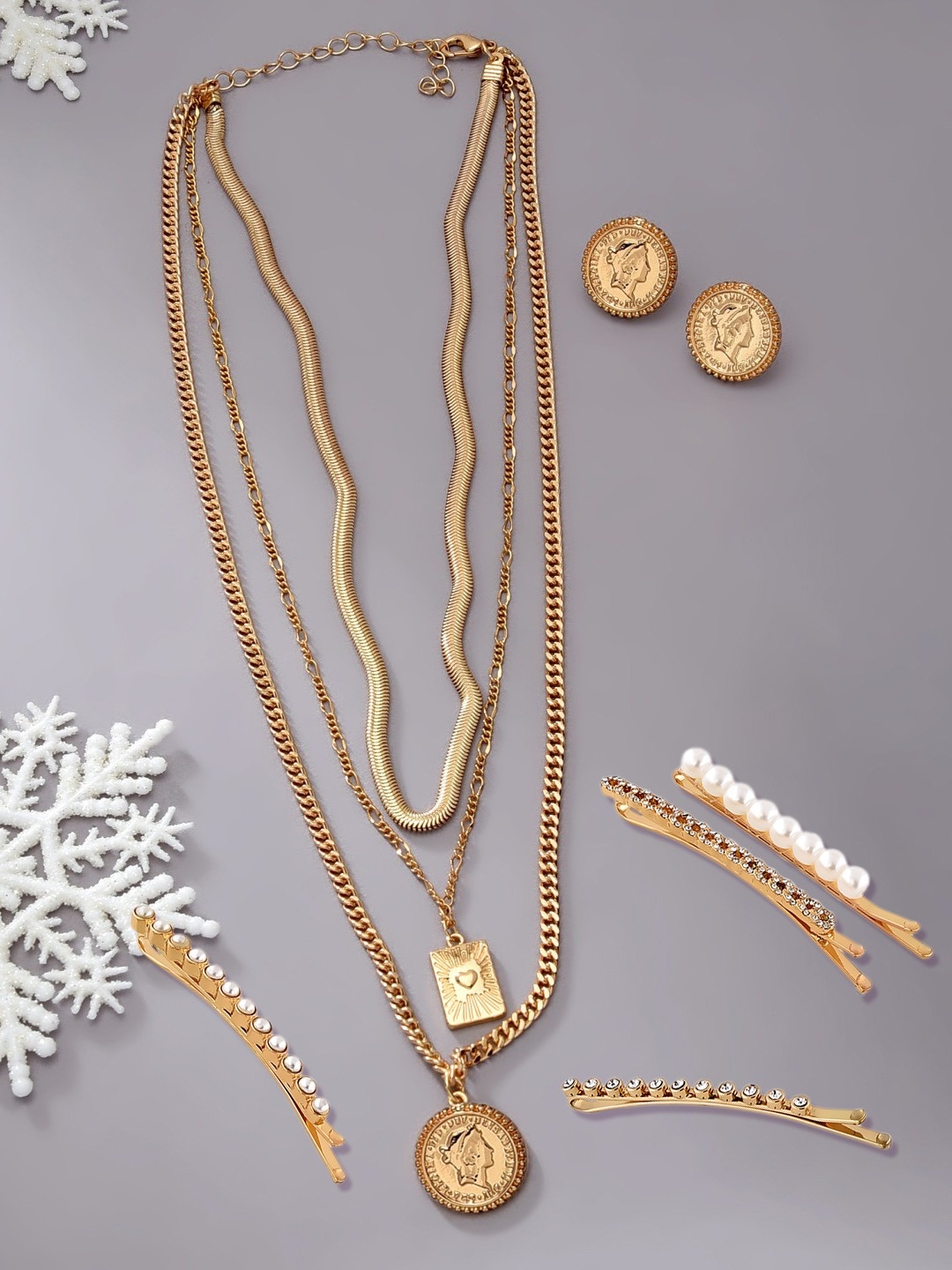 

AMI Gold-Toned Gold-Plated Layered Chain with Clips