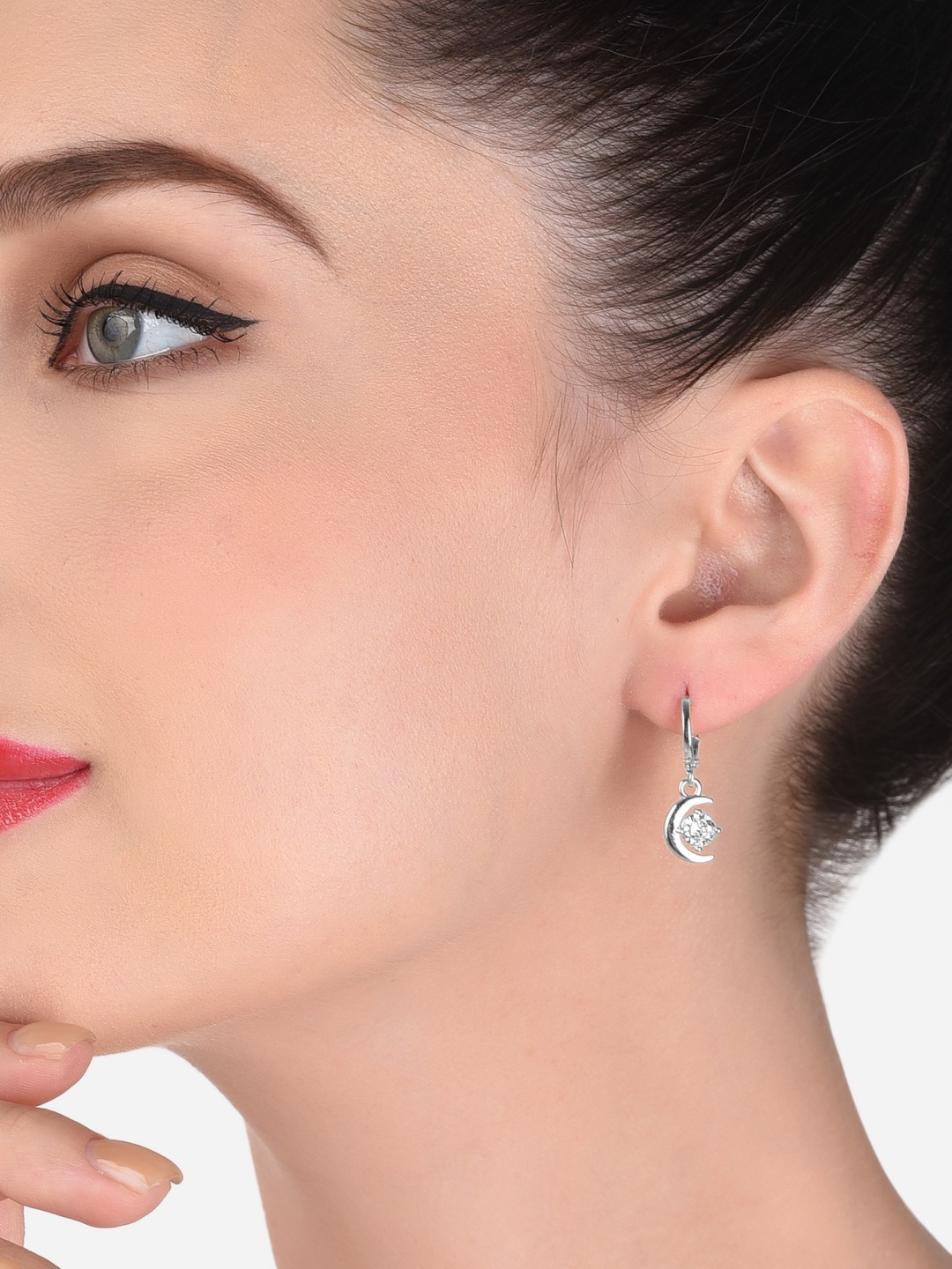 

AMI Silver-Toned Cubic Zirconia Studded Drop Earrings
