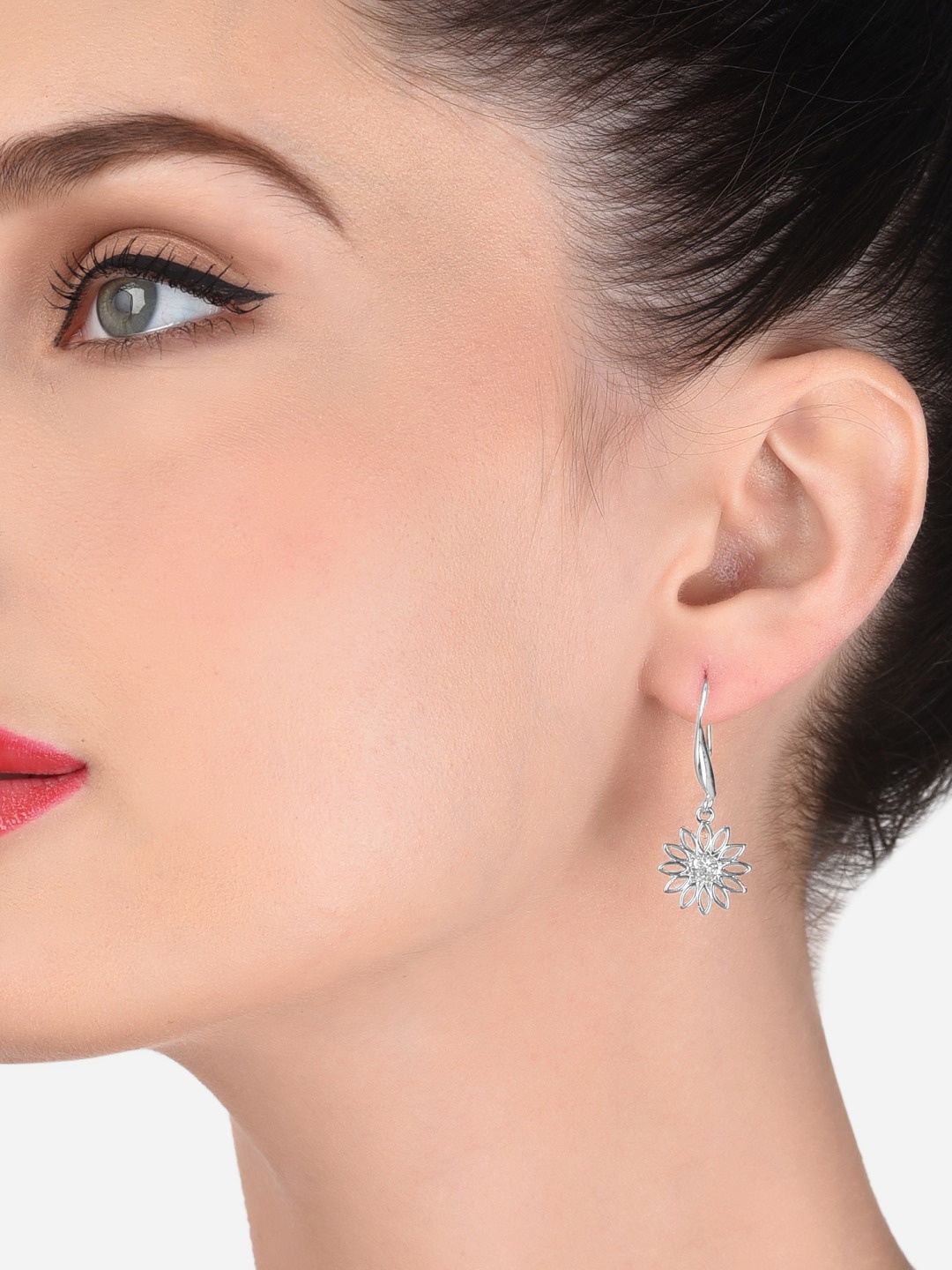 

AMI Silver-Plated Cubic Zirconia Studded Contemporary Drop Earrings