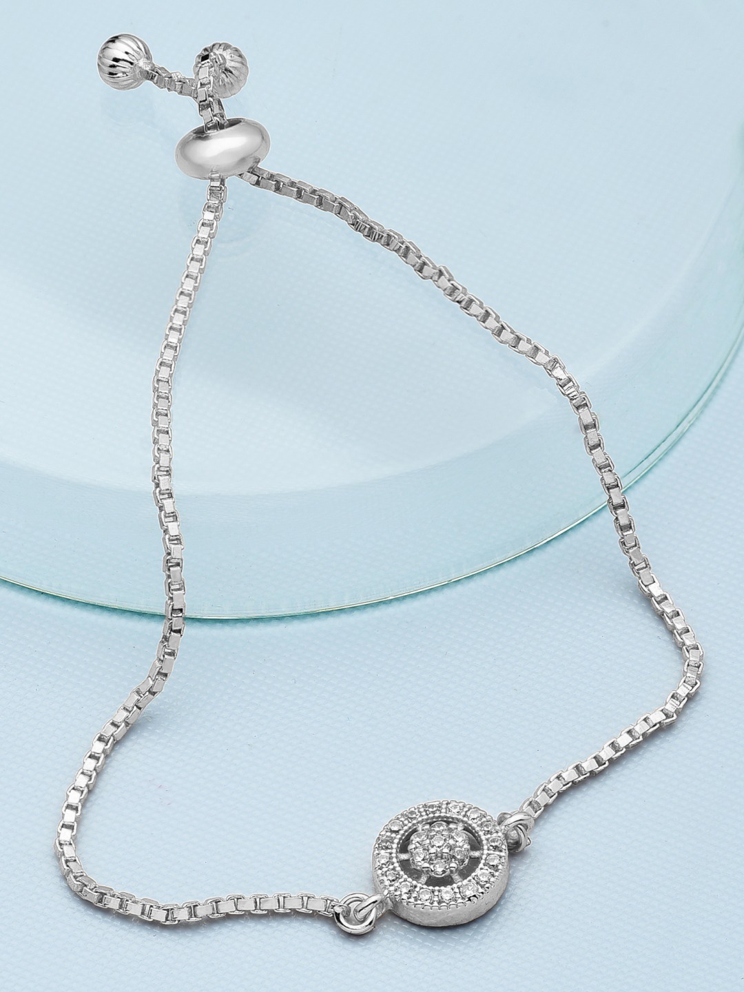 

AMI Women Silver-Toned Brass Cubic Zirconia Silver-Plated Wraparound Bracelet