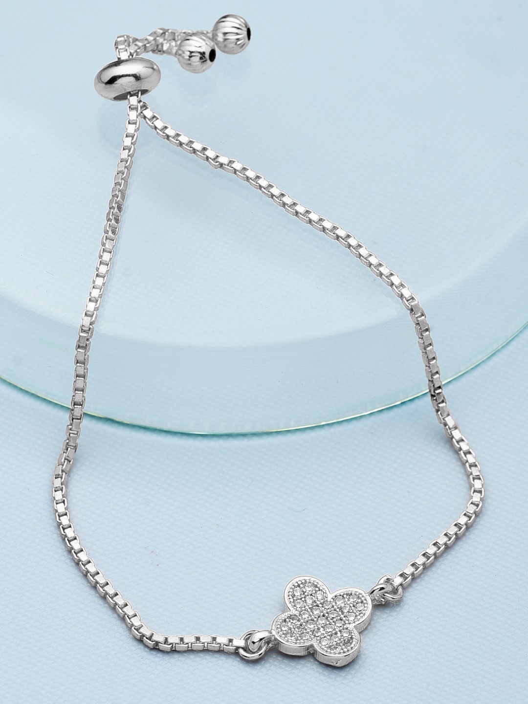 

AMI Women Silver-Plated White Brass Cubic Zirconia Charm Bracelet