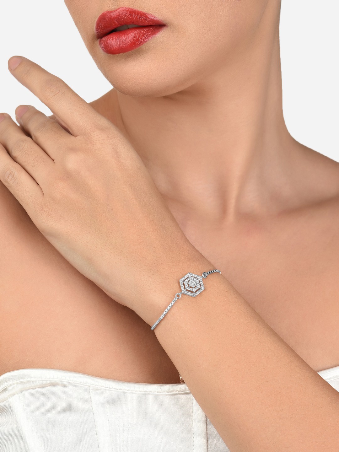 

AMI Women Silver-Plated Brass Cubic Zirconia Wraparound Bracelet