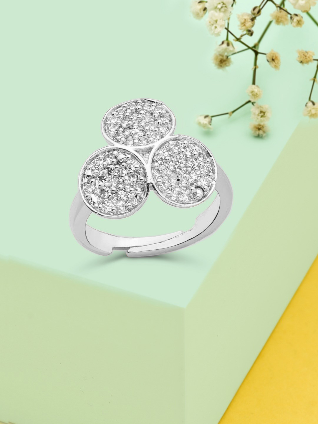 

AMI Silver-Plated CZ-Studded Adjustable Finger Ring