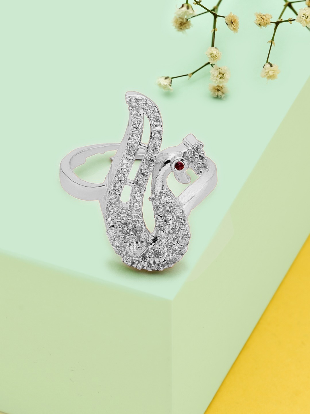 

AMI Silver-Plated CZ-Studded Adjustable Finger Ring