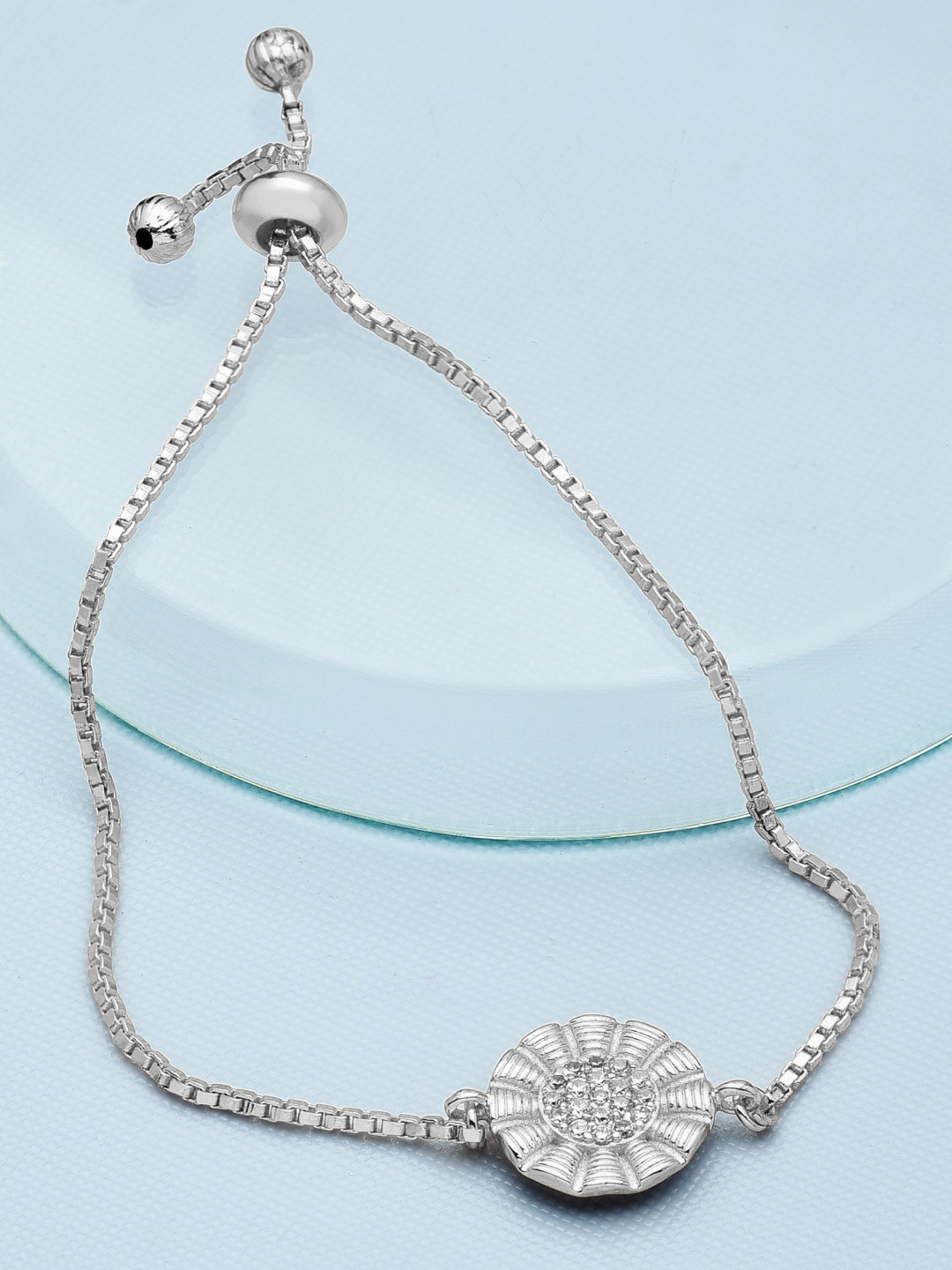 

AMI Women Silver-Toned Brass Cubic Zirconia Silver-Plated Wraparound Bracelet