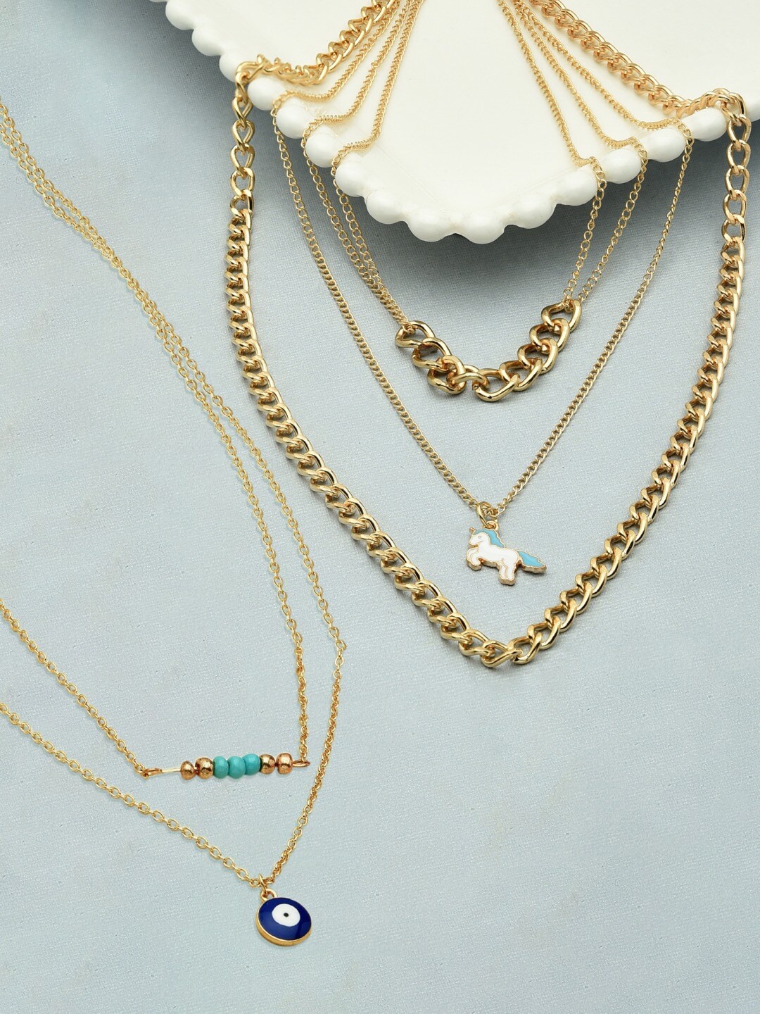 

AMI Set Of 2 Gold-Toned & Blue Gold-Plated Layered Chains