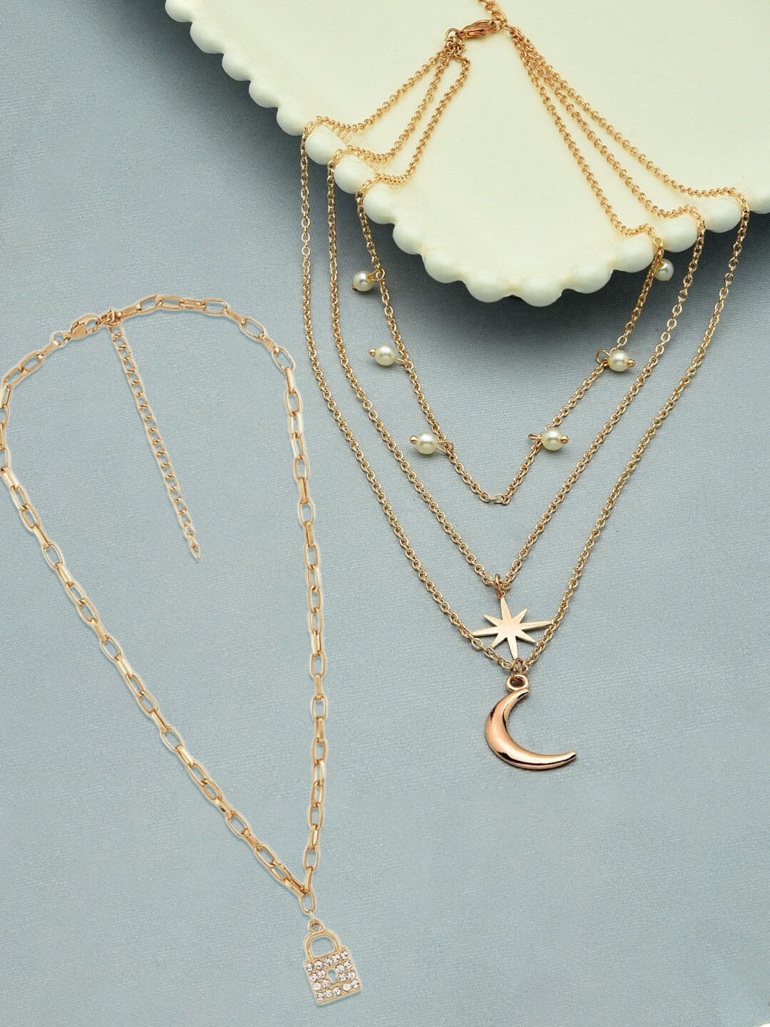 

AMI Set of 2 Gold-Plated & White Contemporary Layered Chains